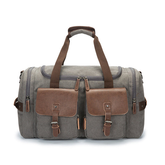 Duffel Canvas Travel Bag - with Leather Pocket Cover
