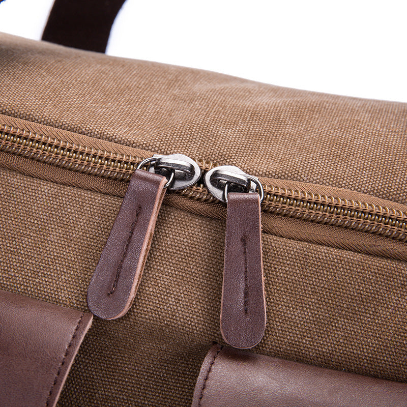Duffel Canvas Travel Bag - with Leather Pocket Cover