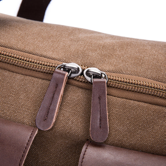 Duffel Canvas Travel Bag - with Leather Pocket Cover