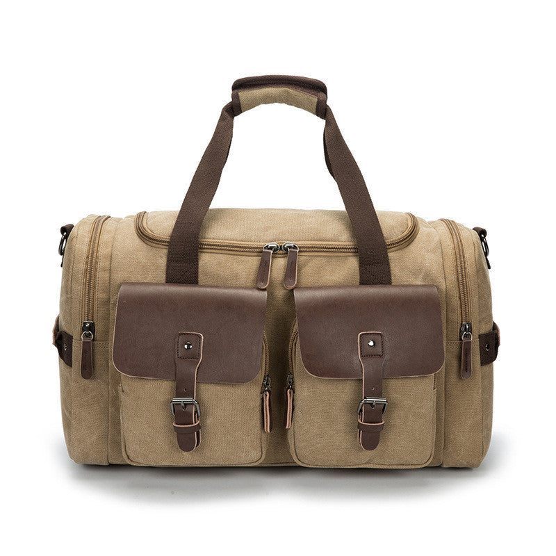 Duffel Canvas Travel Bag - with Leather Pocket Cover