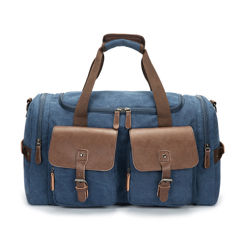 Duffel Canvas Travel Bag - with Leather Pocket Cover