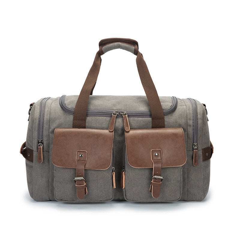 Duffel Canvas Travel Bag - with Leather Pocket Cover