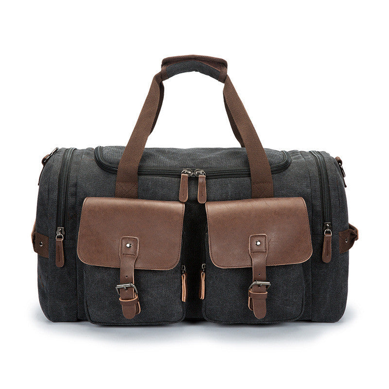 Duffel Canvas Travel Bag - with Leather Pocket Cover