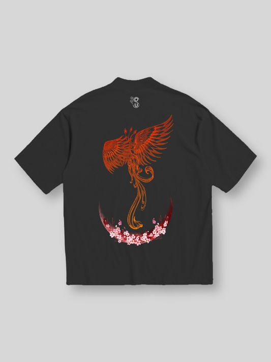 Rebirth phoenix moon black oversized tshirt back
