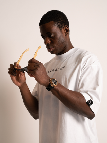 SOUL oversized tee Courage design white front view sunglasses