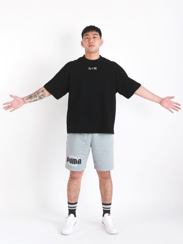 initial hypothesis essential oversized tee design on male model to display oversized cut